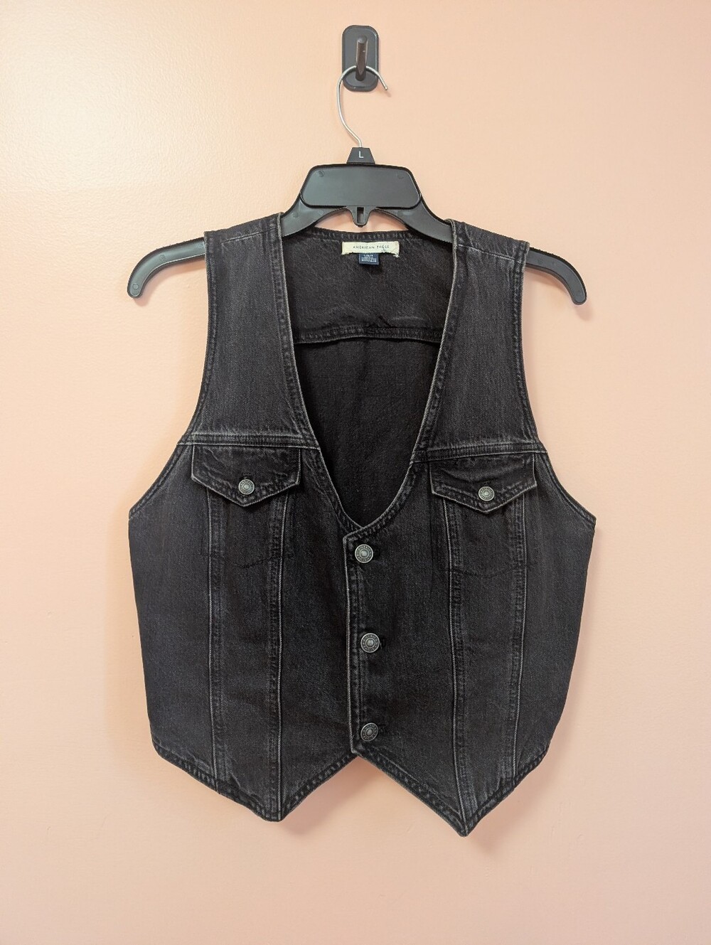 American Eagle Black Denim Vest EUC